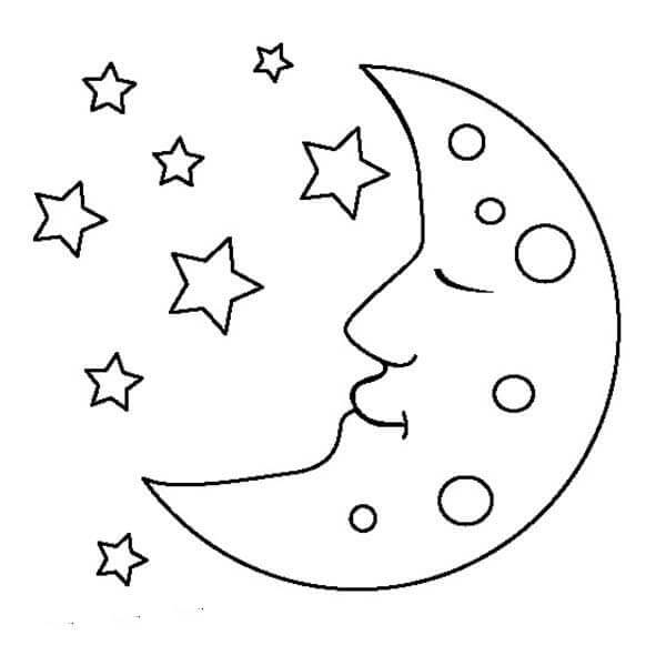 Lua e Estrelas para colorir