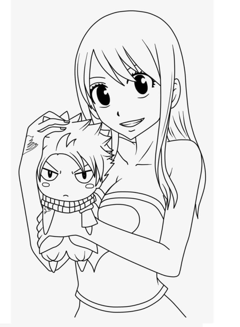 Desenhos de Lucy e Chibi Natsu para colorir