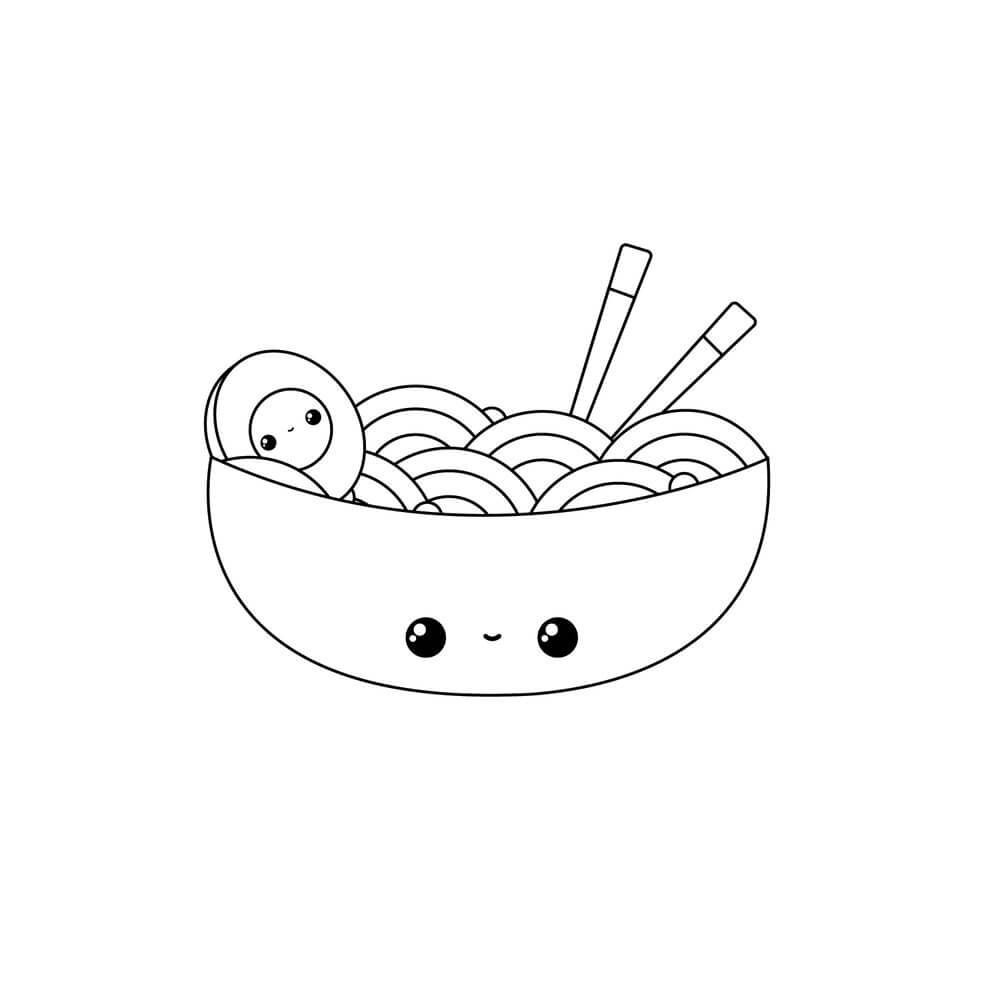 Macarrão Sorridente Kawaii para colorir