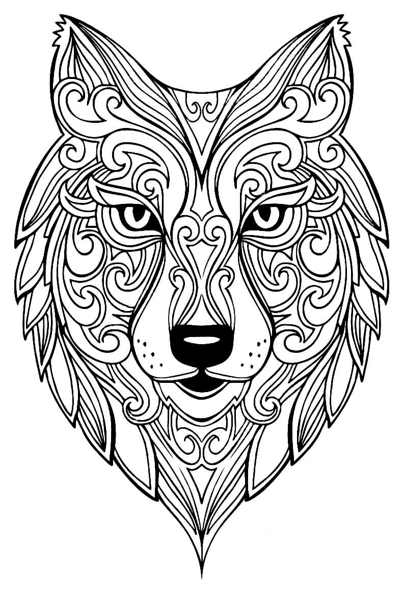 Desenhos de Mandala Cabeça de Lobo para colorir