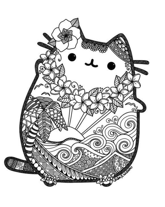 Mandala Kawaii do Gato Pusheen para colorir