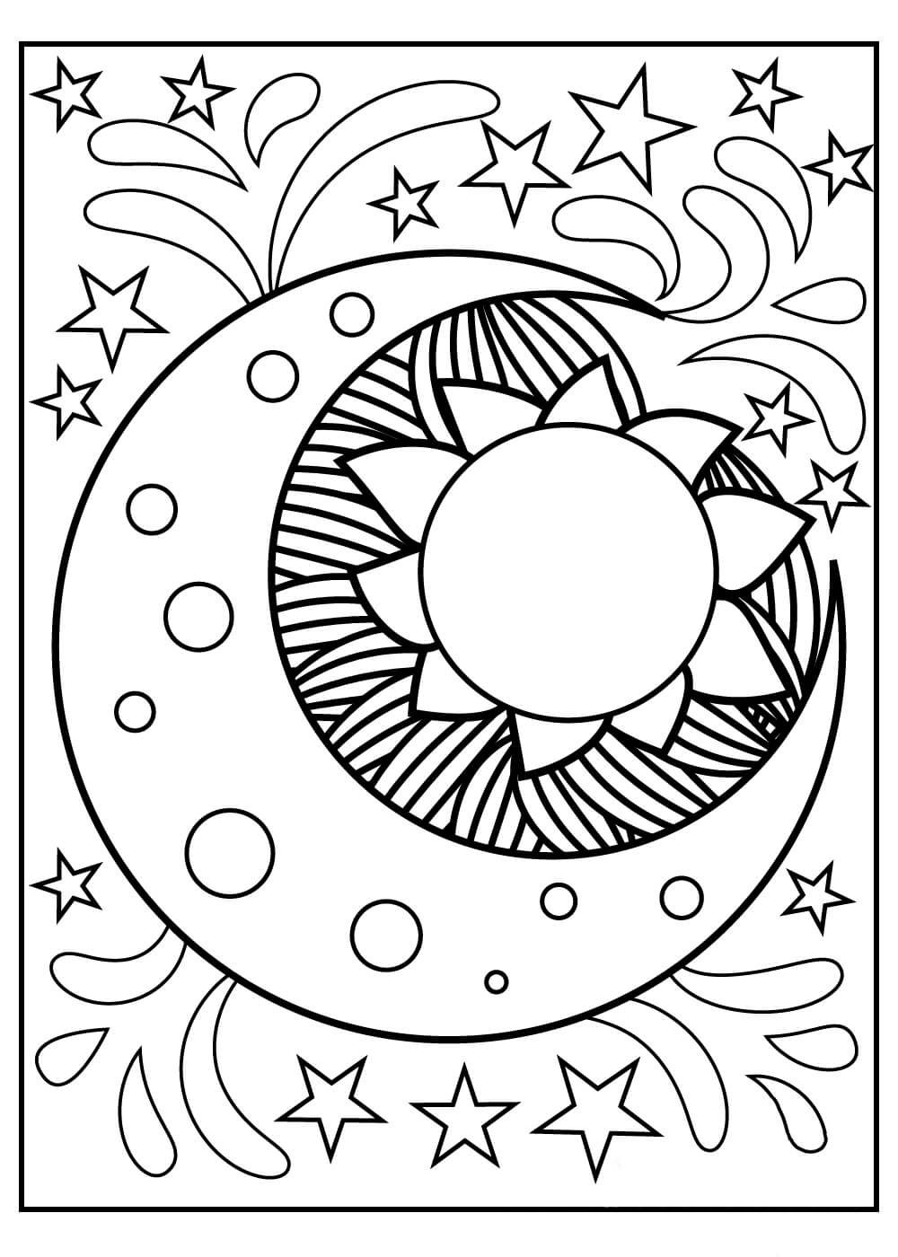Desenhos de Mandala Sol e Lua para colorir