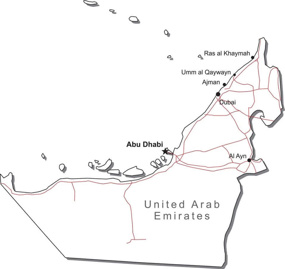 Mapa dos Emirados Árabes Unidos para colorir