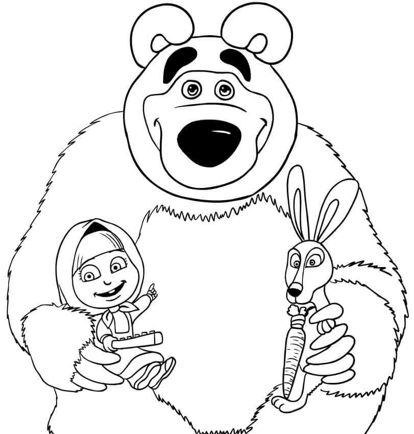 Desenhos de Masha, Urso e Coelho para colorir