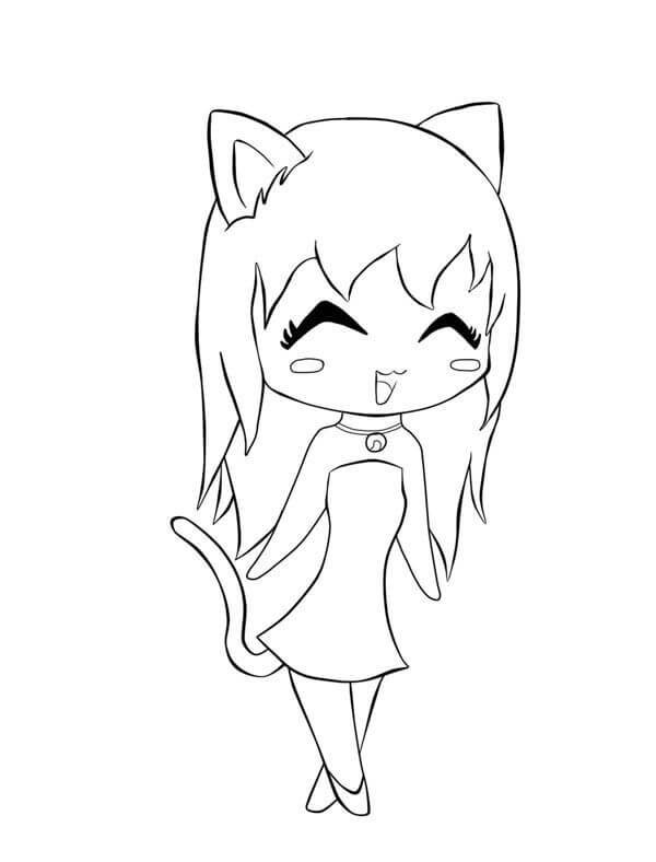 Desenhos de Menina Gato Kawaii para colorir