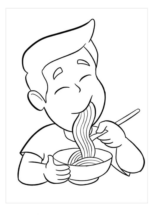 Menino Comendo Macarrão para colorir