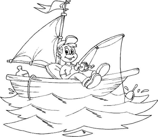 Desenhos de Menino Sorridente no Barco para colorir
