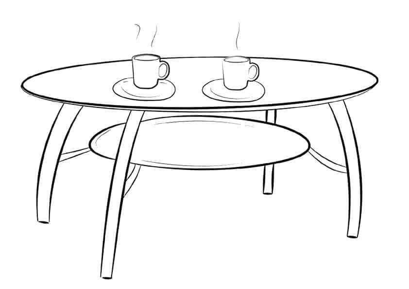 Desenhos de Mesa de Centro com Duas Xícaras de Café para colorir