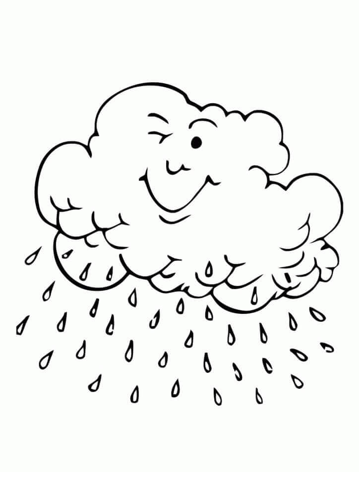 Desenhos de Nuvem Sorridente com Chuva para colorir