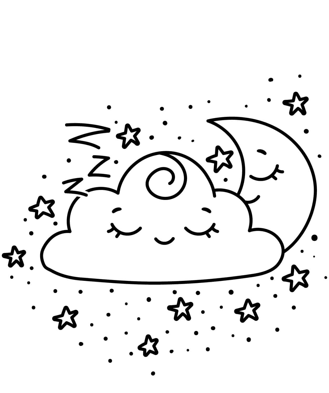 Desenhos de Nuvem Sorridente com Lua para colorir
