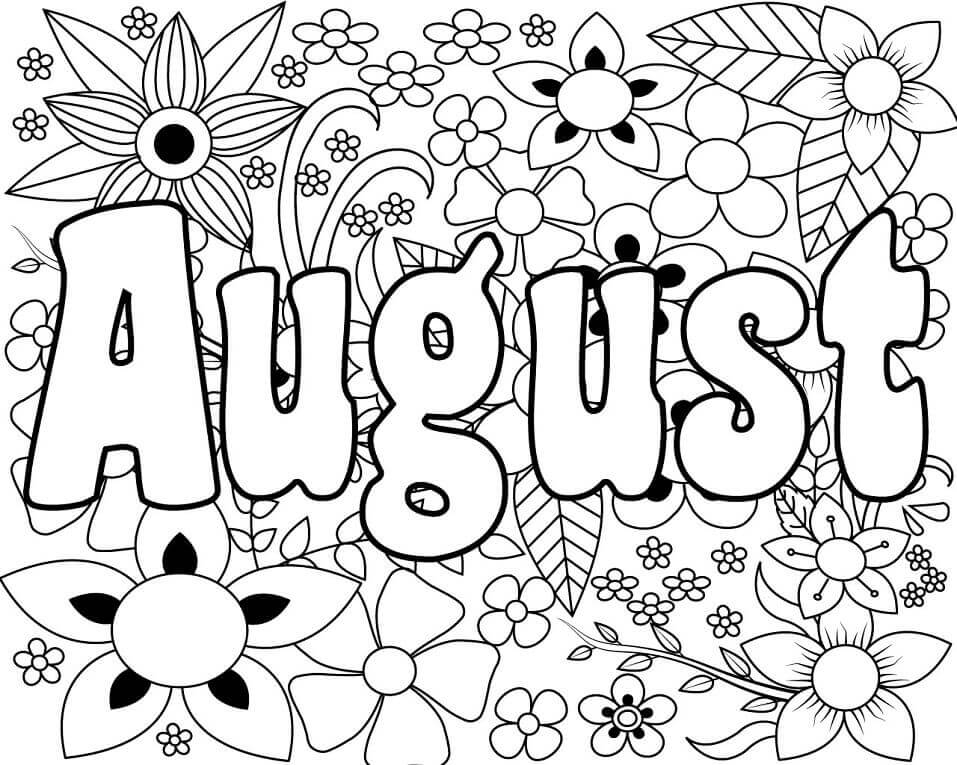 Desenhos de Olá Agosto Com Flor para colorir