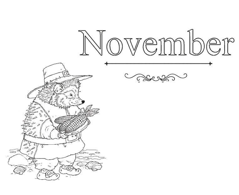 Desenhos de Ouriço Com Novembro para colorir