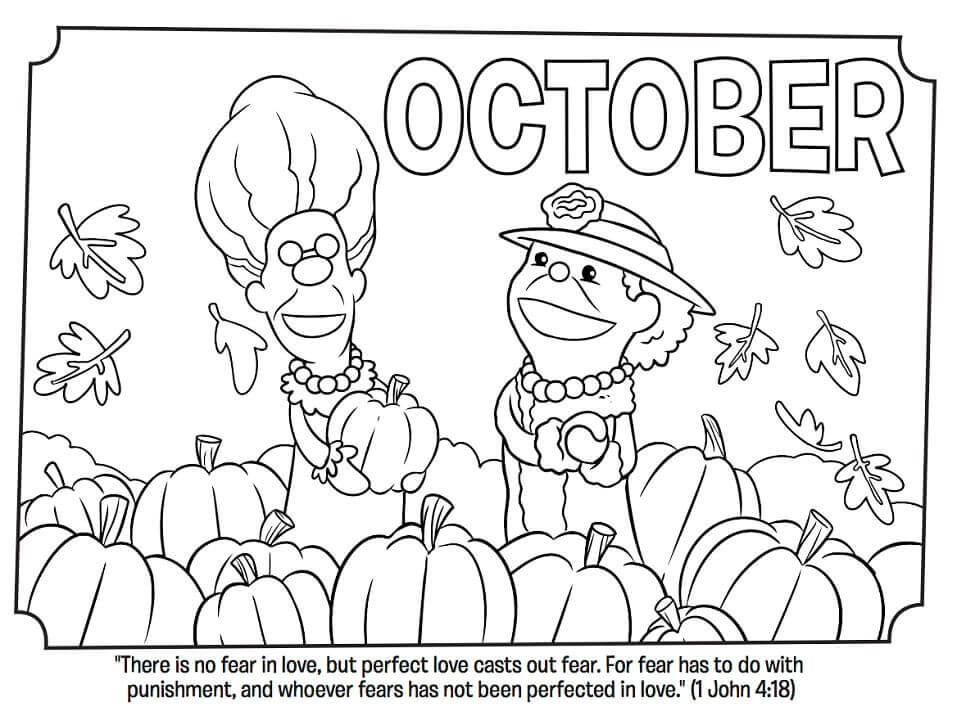 Outubro Com Pessoas E Abóbora para colorir
