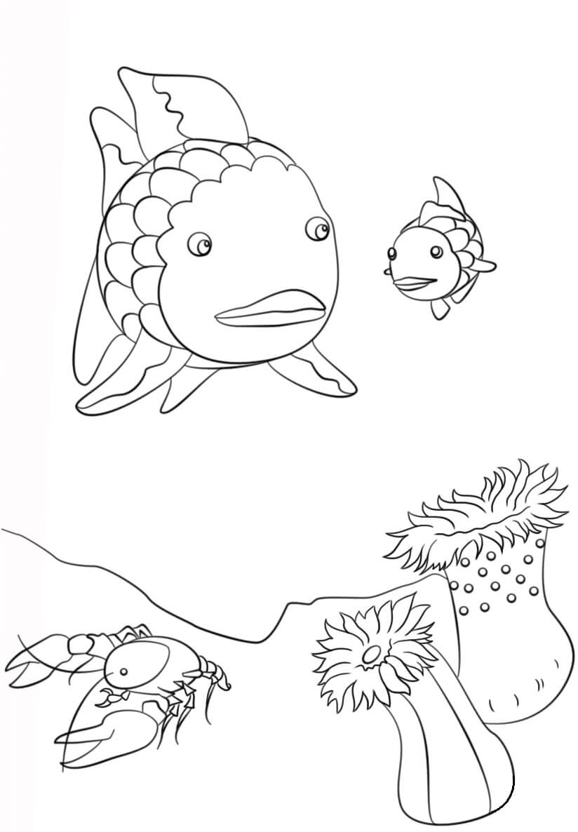 Peixes Arco-Íris, Lagostins E Peixes Pequenos para colorir