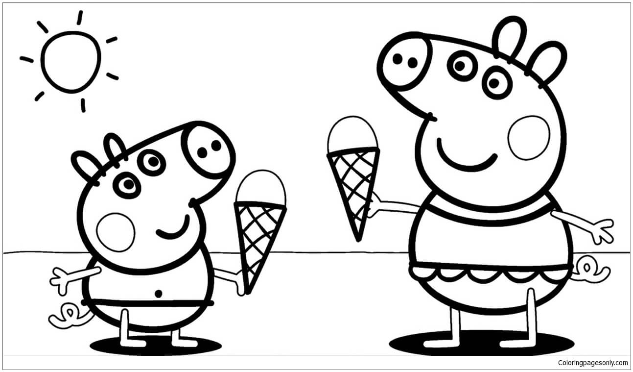 Desenhos de Peppa Pig com Sorvete para colorir
