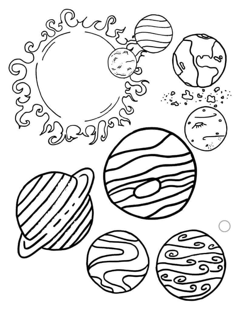 Planetas Normais no Sistema Solar para colorir