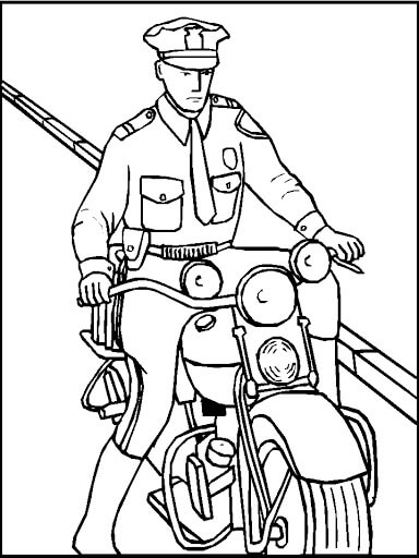 Polícia De Homem Com Motocicleta para colorir