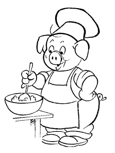 Desenhos de Porco Chefe de Cozinha para colorir
