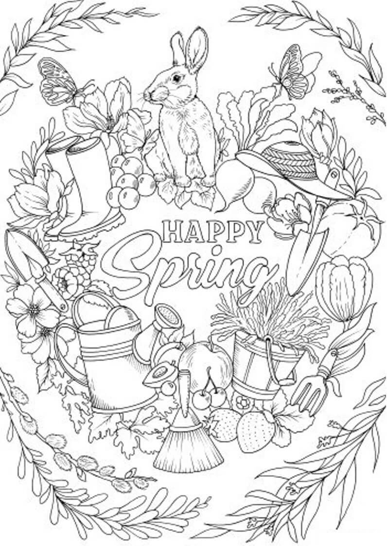 Desenhos de Primavera Feliz Básica para colorir