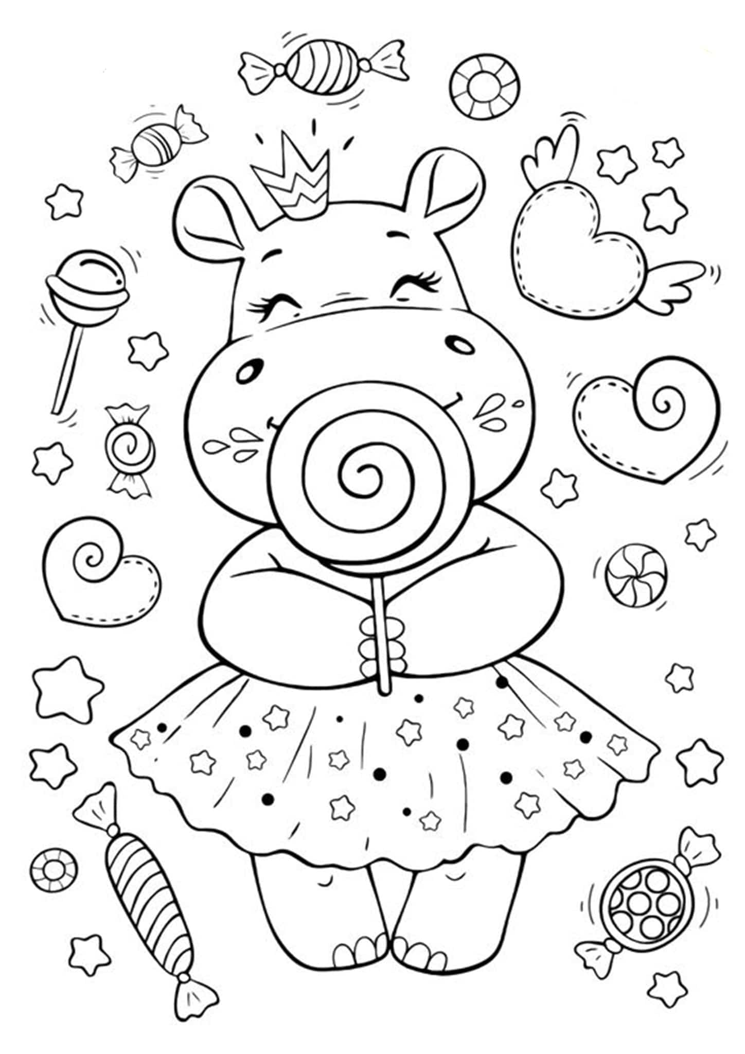 Desenhos de Princesa Hipopótamo Kawaii para colorir