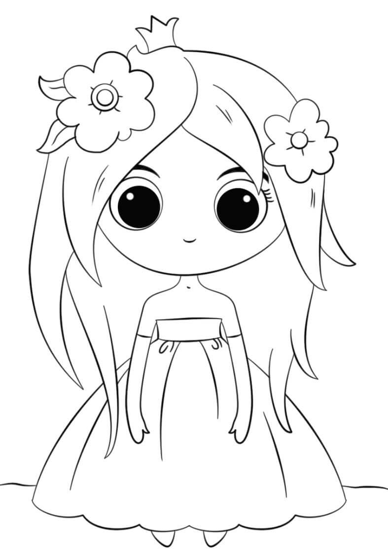 Desenhos de Princesa Sorrindo Kawaii para colorir