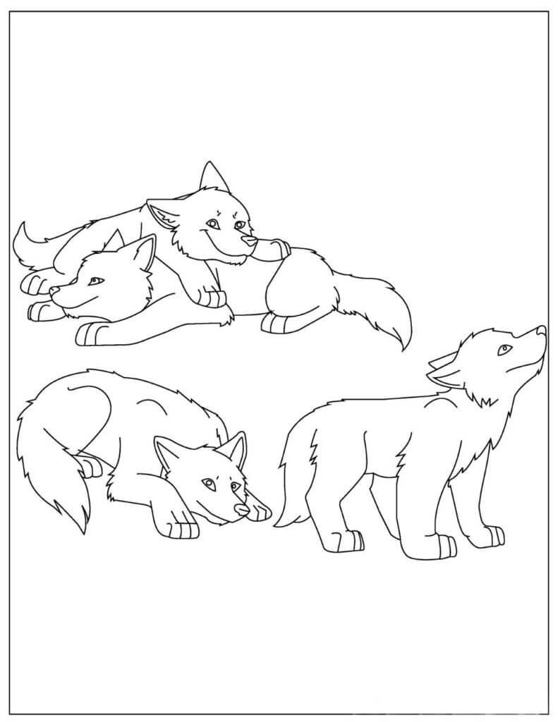 Desenhos de Quatro Crianças Lobo para colorir