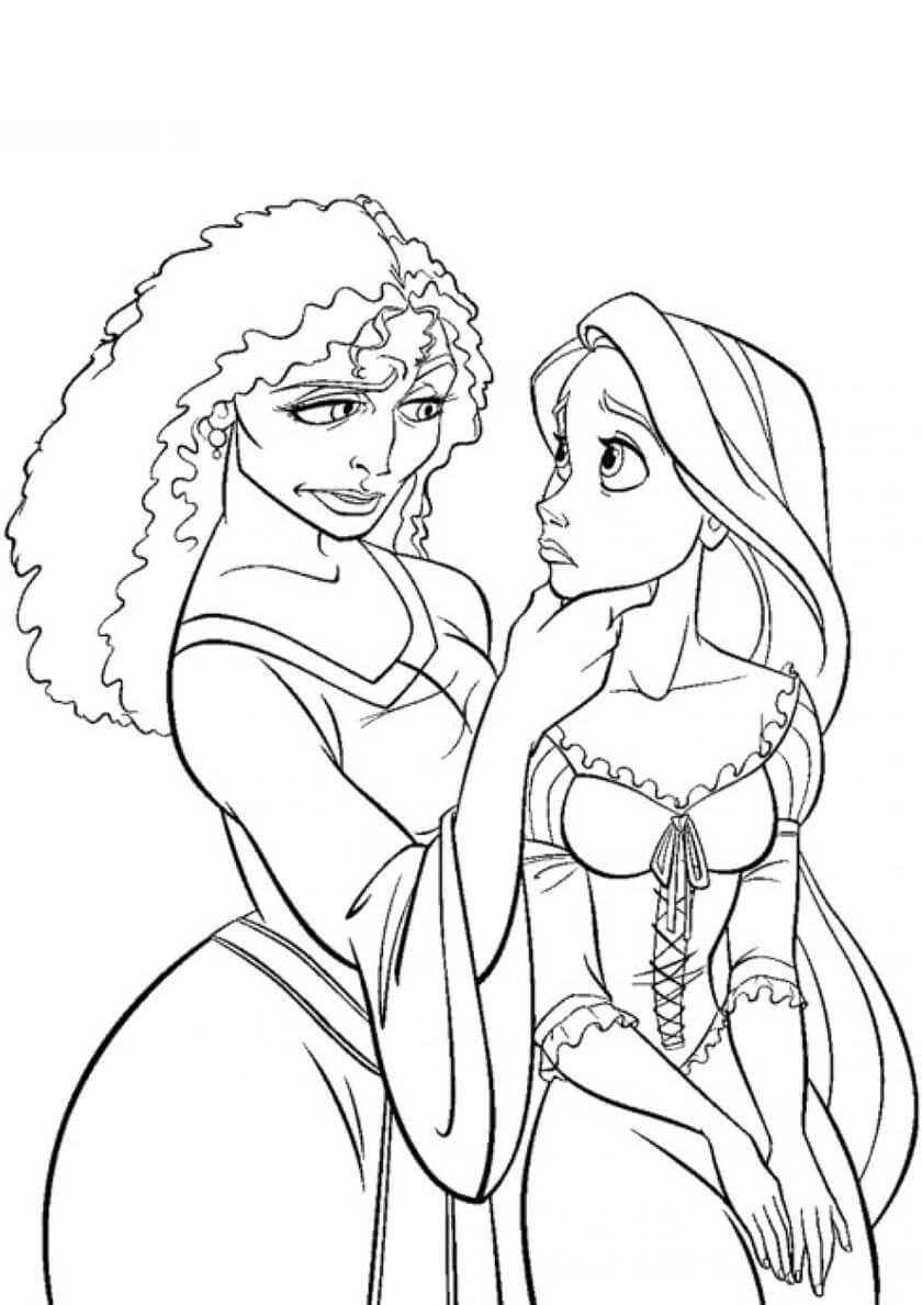 Desenhos de Rapunzel e a Bruxa para colorir
