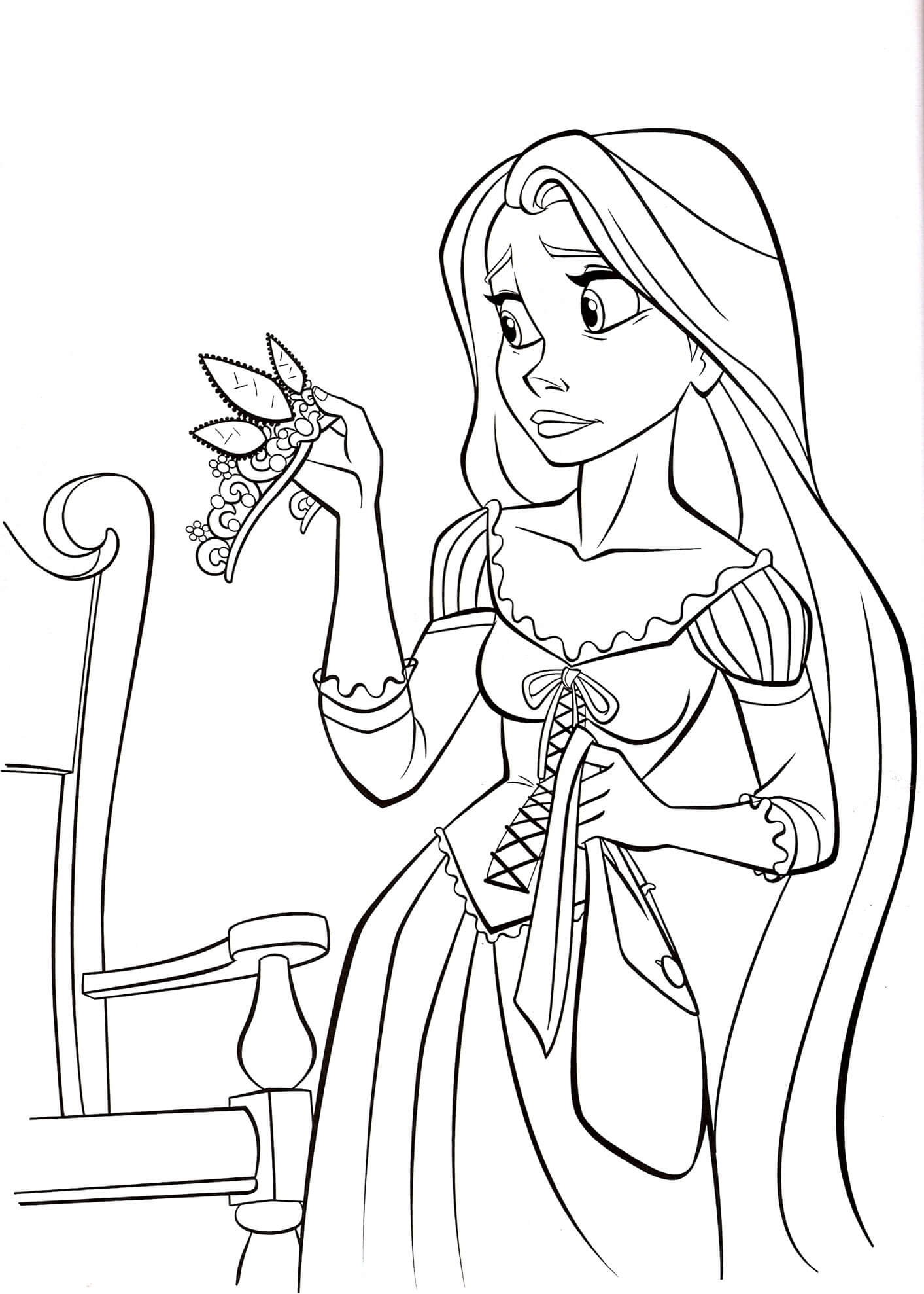 Desenhos de Rapunzel segurando uma Coroa para colorir