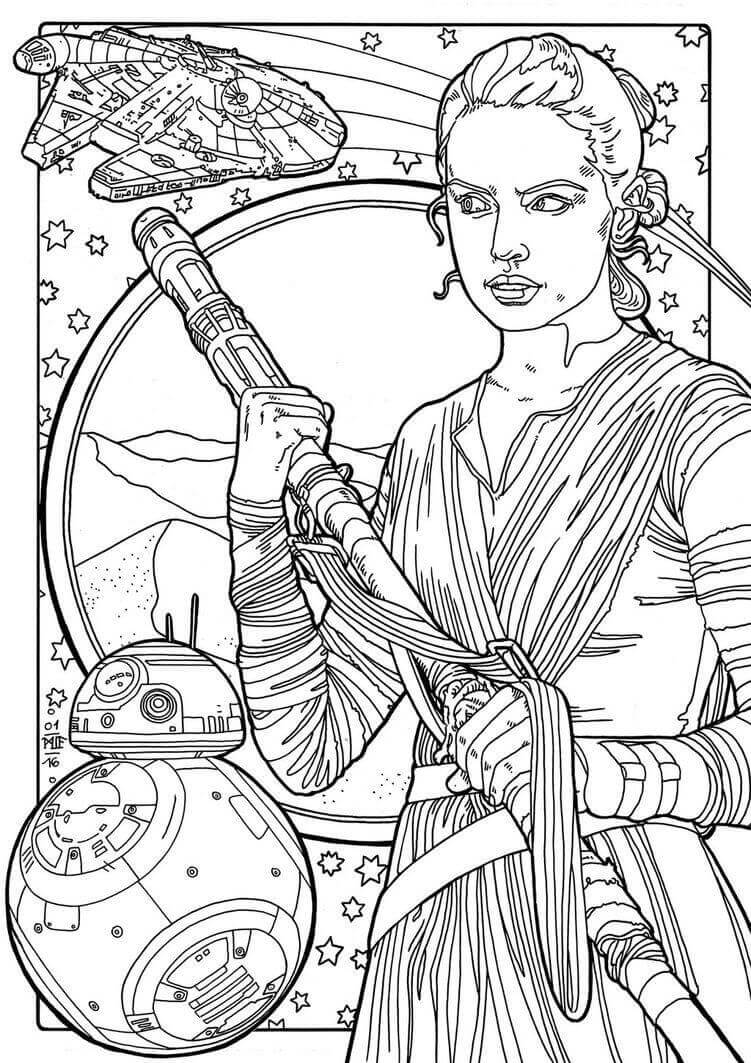 Desenhos de Rey com BB-8 para colorir