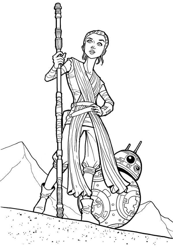 Rey e BB-8 de Star Wars para colorir