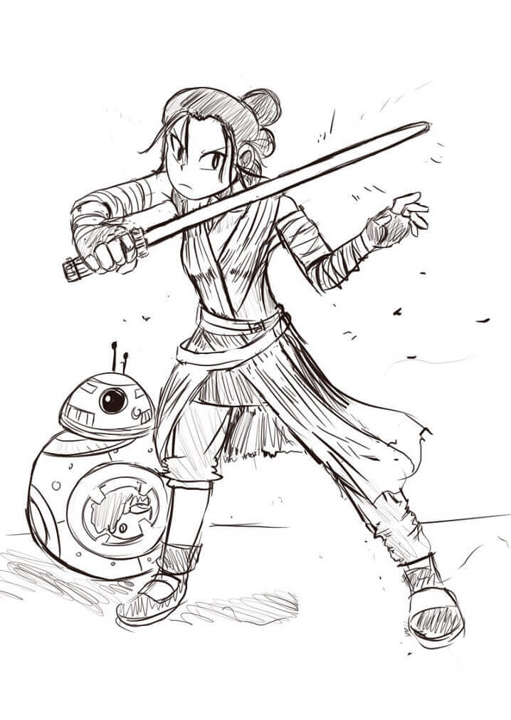 Rey e BB-8 em Star Wars para colorir