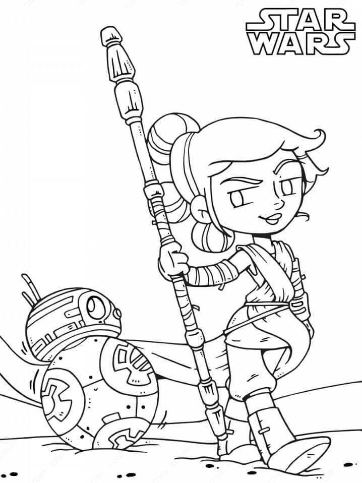 Rey e BB-8 para colorir