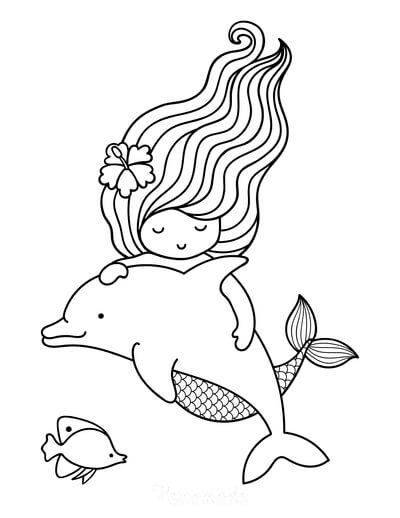 Desenhos de Sereia Abraçando o Golfinho para colorir