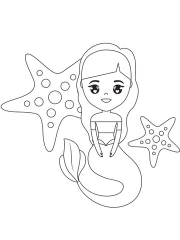 Desenhos de Sereia e Duas Estrelas do Mar para colorir