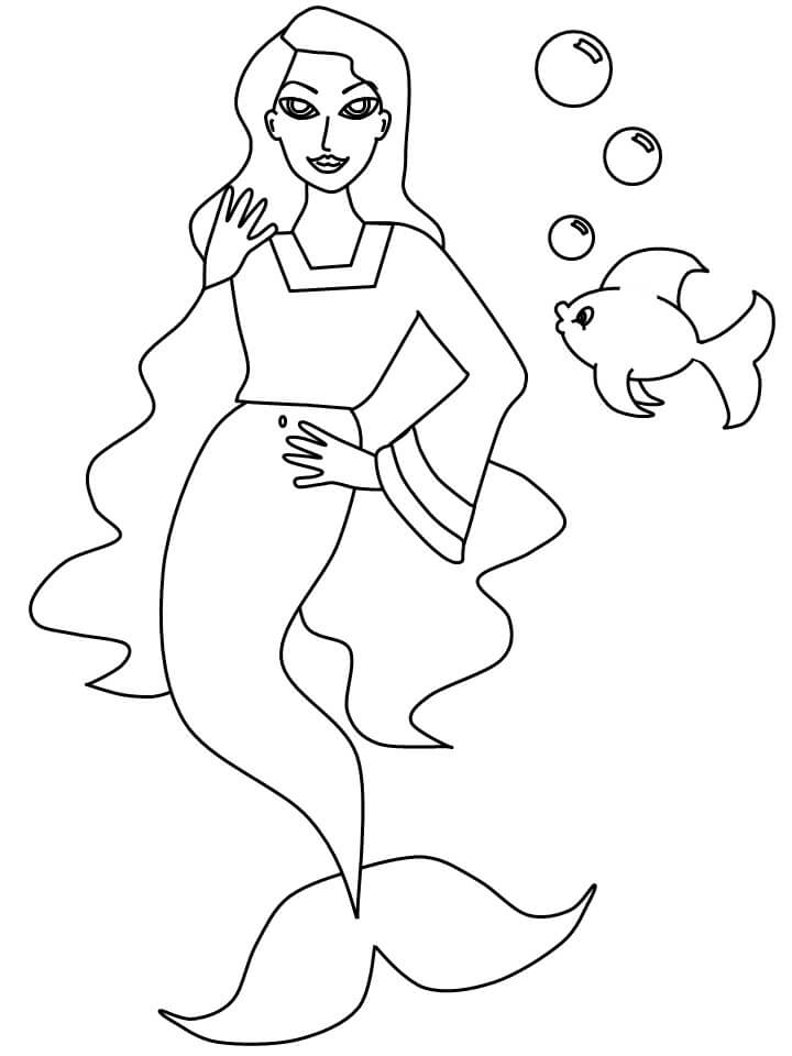 Sereia Mako e Peixe para colorir