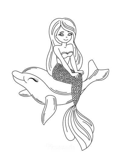 Desenhos de Sereia Sentada no Golfinho para colorir