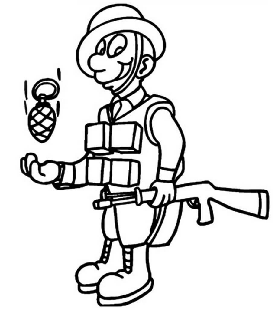 Desenhos de Soldado com Arma e Granada para colorir
