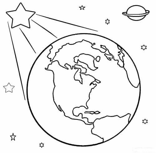 Terra com Estrela e Planeta para colorir