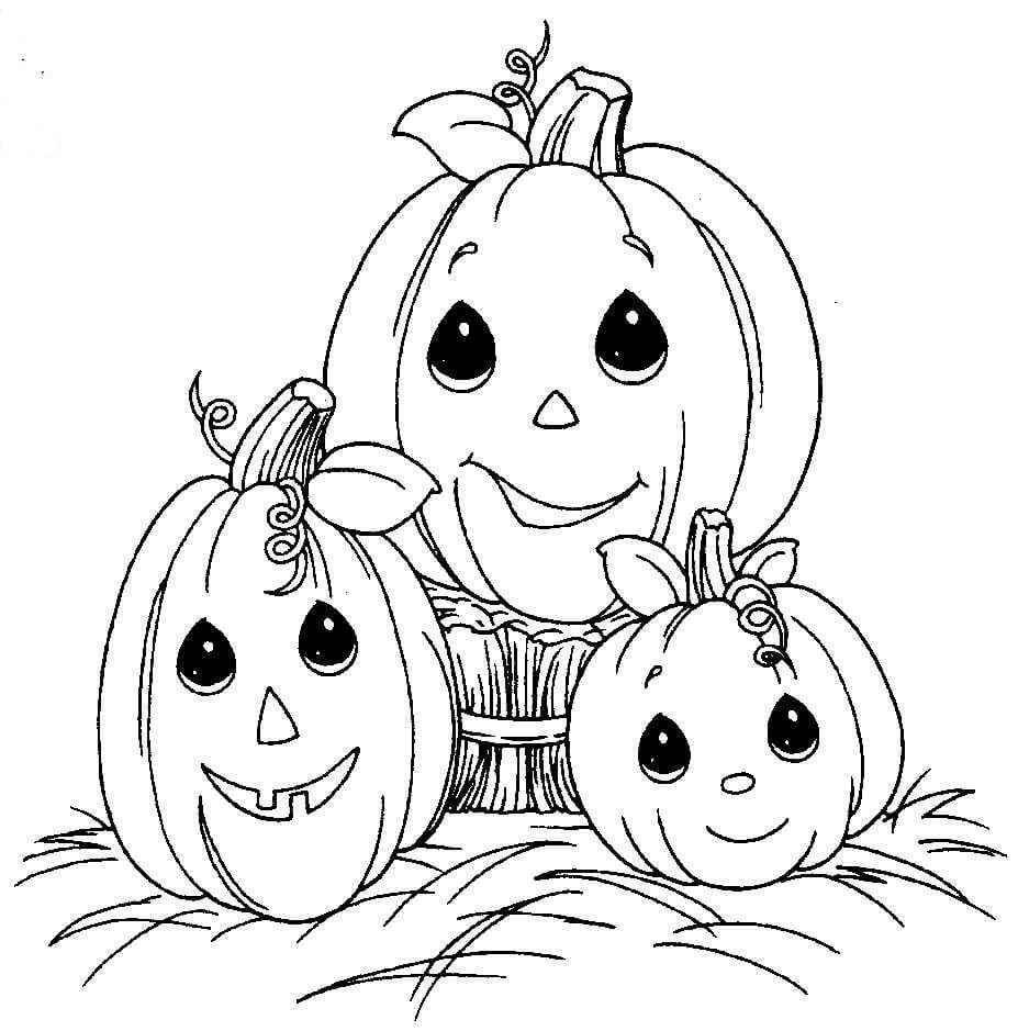 Desenhos de Três Abóboras Sorridentes para colorir