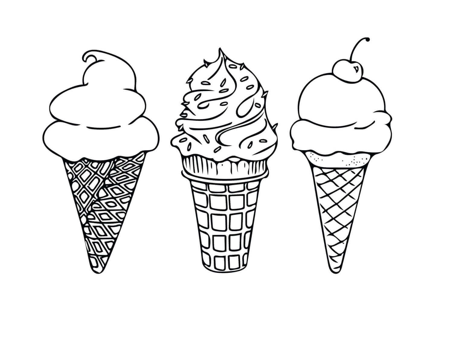 Desenhos de Três Deliciosos Sorvetes para colorir