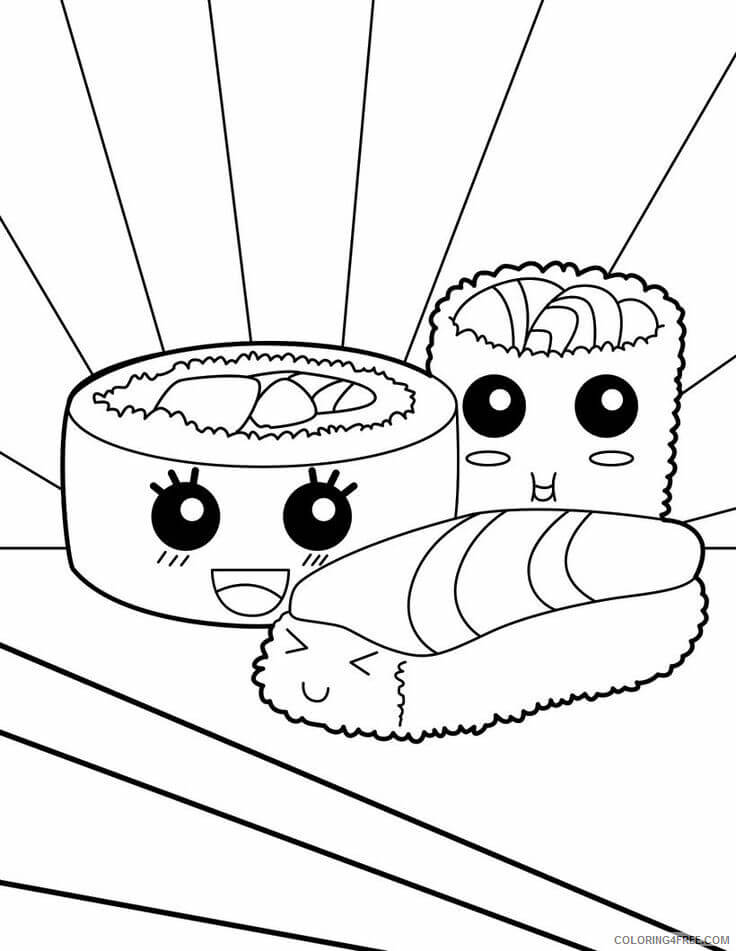 Desenhos de Três Shushi Kawaii Divertido para colorir