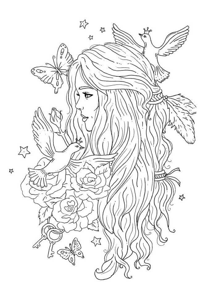 Desenhos de Tumblr Da Senhora Com Pombas para colorir