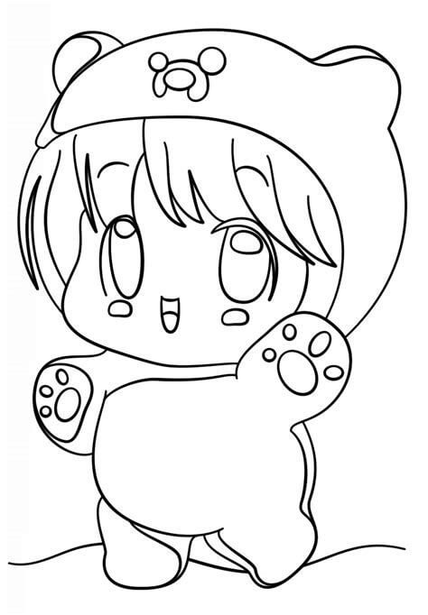 Ursa Menina Kawaii para colorir