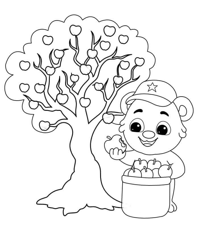 Urso E Árvore para colorir