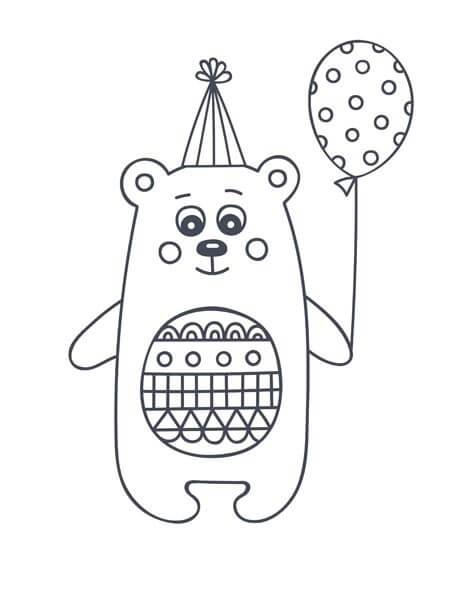 Urso Kawaii Segurando um Balão para colorir