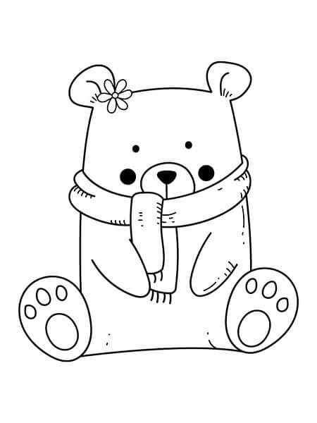 Desenhos de Urso Kawaii Sentado para colorir