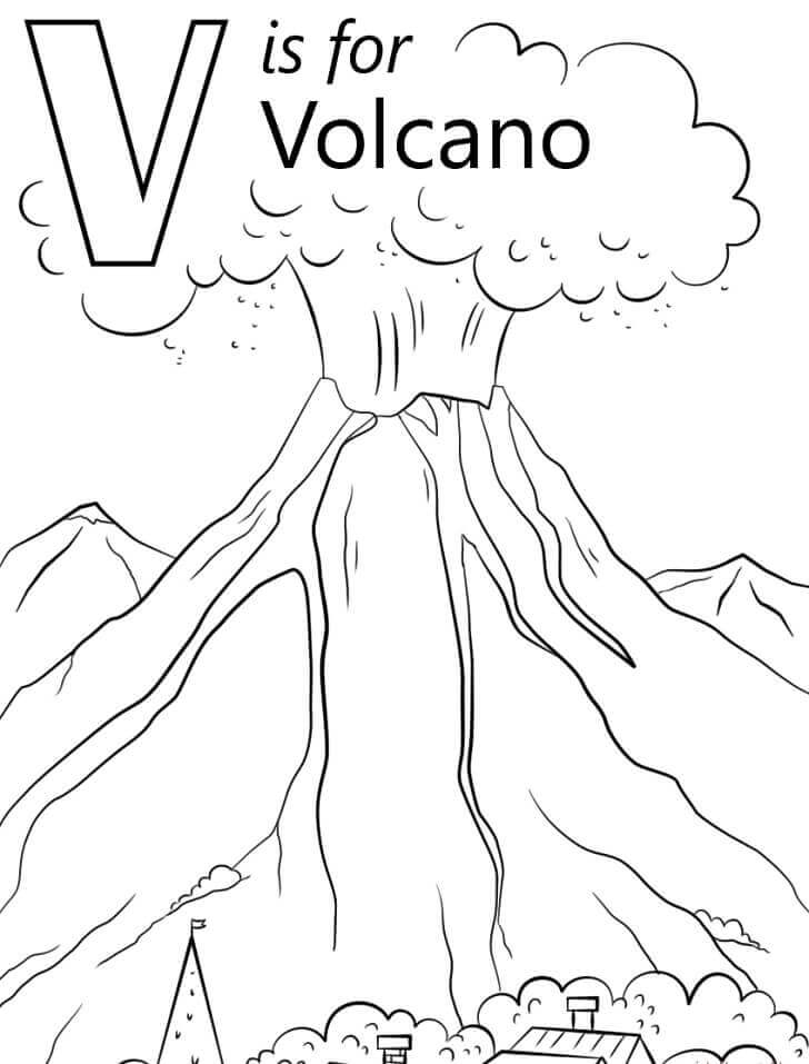 Volcano Letra V para colorir