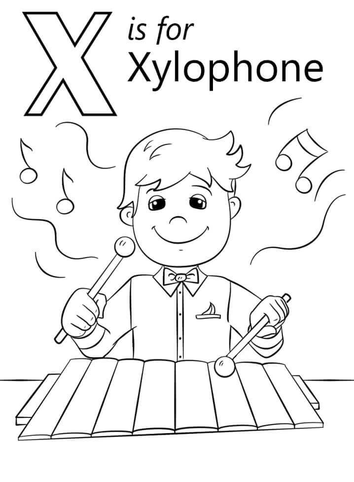 Xilofone Criança Letra X para colorir
