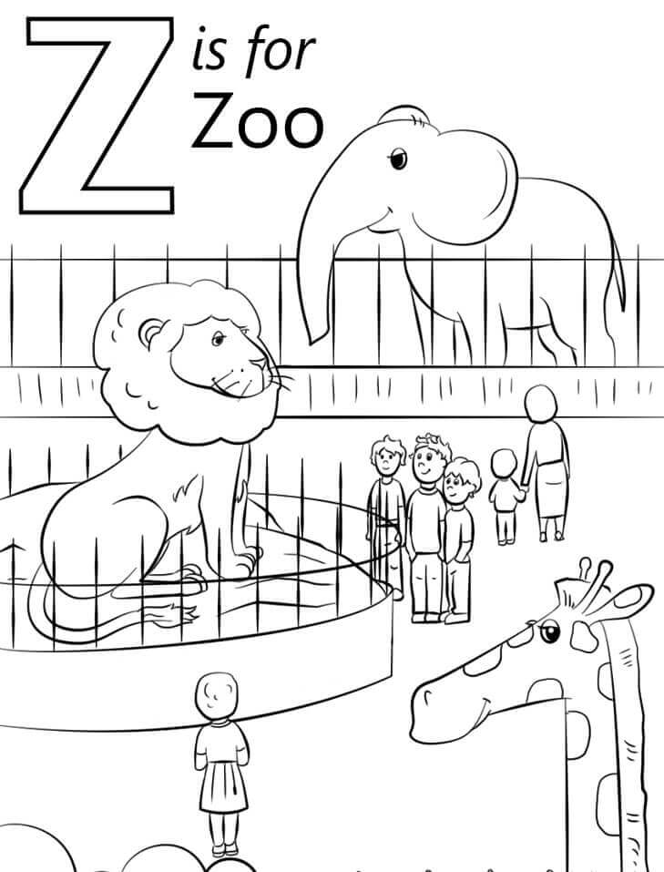 Desenhos de Zoo Letra Z com Parque para colorir