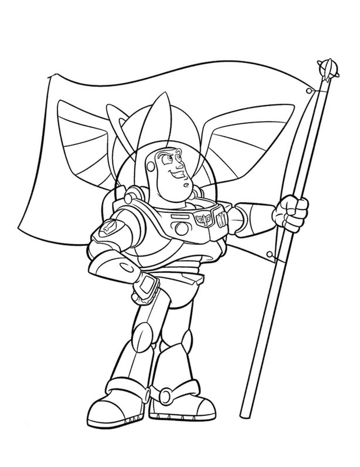 Desenhos de Buzz Lightyear e Bandeira para colorir